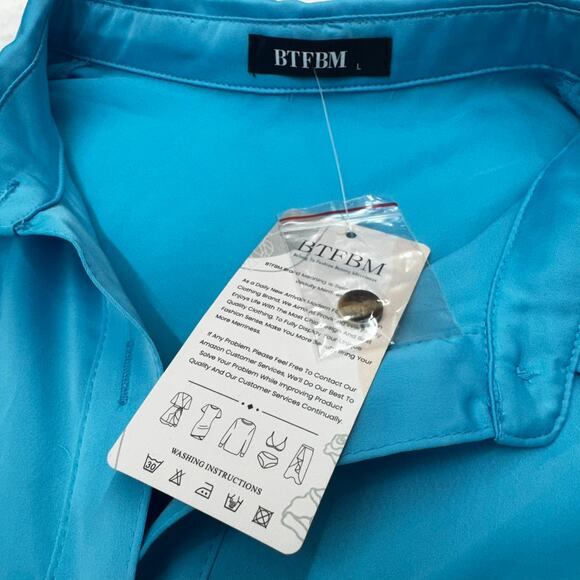 NWT BTFBM Blue Button-Down Ruched Midi Shirt Dress Size L Belted Office Career - Picture 6 of 11